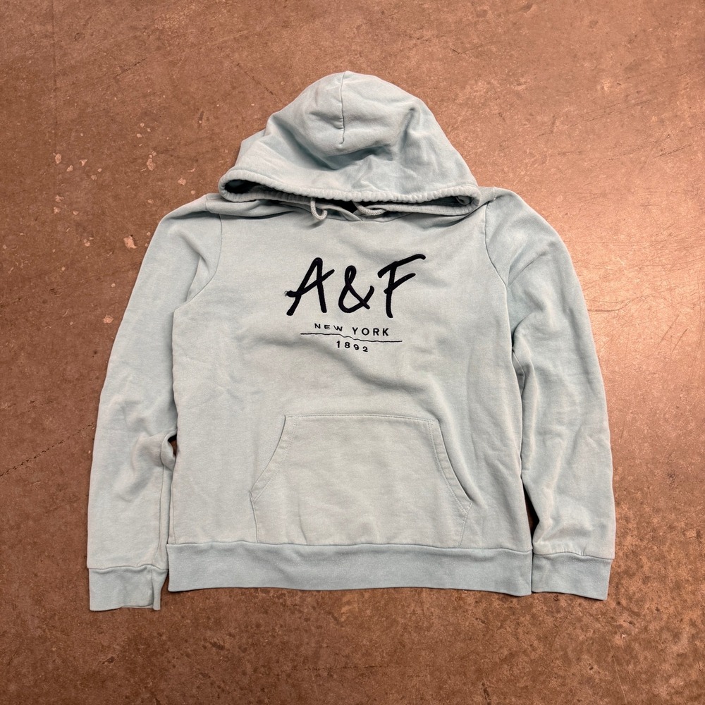 Abercrombie & Fitch Womens Light Blue Graphic Logo Hoodie Sweatshirt Large L